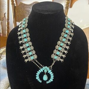 Silver and Blue Necklace with Intricate Design